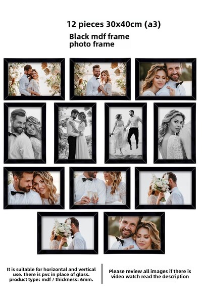 bymat 12 bucăți 30x40 cadru - cadru negru - cadru A3 - cadru foto multiplu MDF