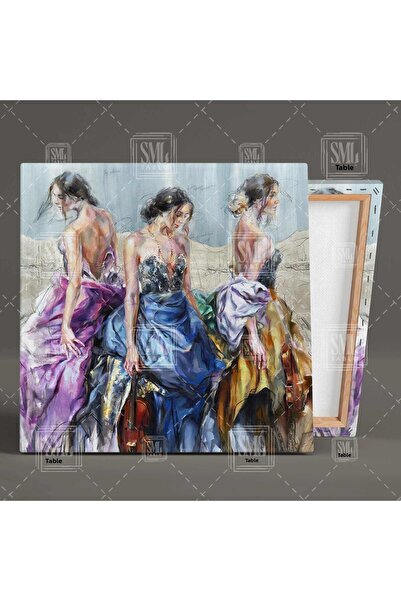 SML TABLO Три жени в цветни вечерни рокли Мода Мода Квадратна картина на платно