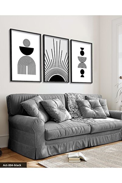 Evinemoda Abstract Pattern Lines 3 Piece Black Wood Framed Painting Act