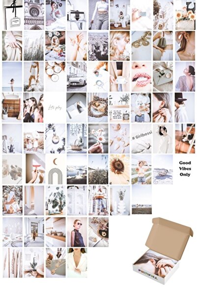 Postifull Λευκό Φυσικό Κολάζ Αφίσας Τοίχου - 70 Τεμάχια 10cm*15cm Παχύ Βαμμέν...