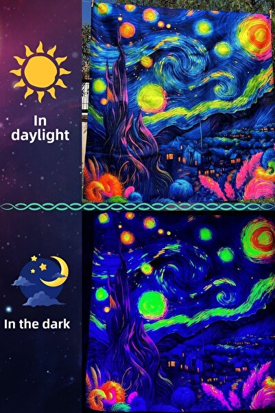 WANDER TAPESTRY Ван Гог / Светещ неонов гоблен със светлина от черното осветл...