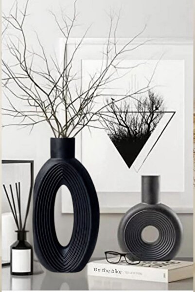 rufhomedesign طقم مزهريات من الفخار باللونين الأسود والرمادي مكون من قطعتين ل...