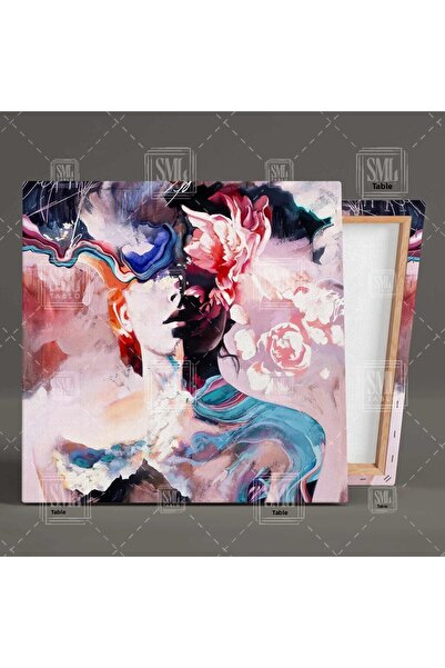 SML TABLO Γυναικεία φιγούρα σε στυλ ακουαρέλας με τριαντάφυλλο στα μάτια σας Τετράγωνος καμβάς ζωγραφικής