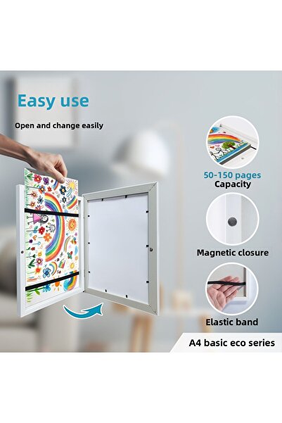Premiore 4Pcs White A4 Kids Art Painting Frame Folding Storage Picture Easy to Change Magnetic