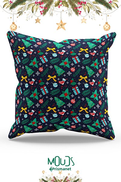 Moud's Двустранно принтирана тъмносиня велурена калъфка за възглавница с коле...