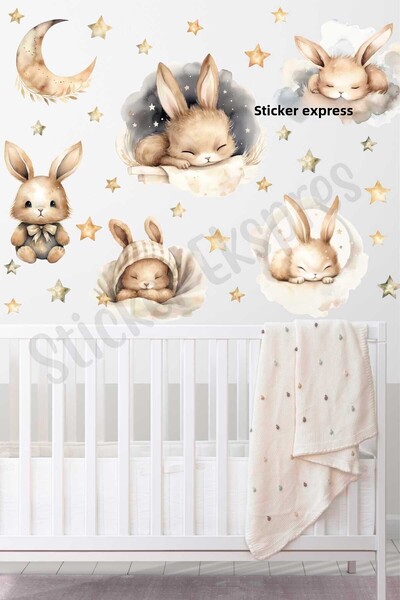 Sticker Ekspres Set de autocolante de perete pentru camera copiilor iepuri dr...