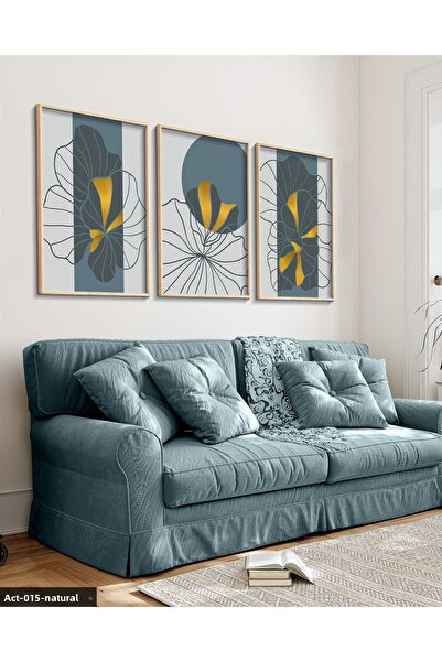 Evinemoda Drawing Flowers 3 Piece Wooden Framed Painting Act