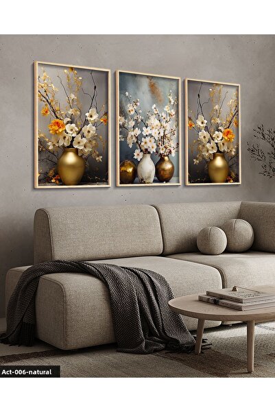 Evinemoda Flowers in a Vase 3 Piece Wooden Framed Painting Act