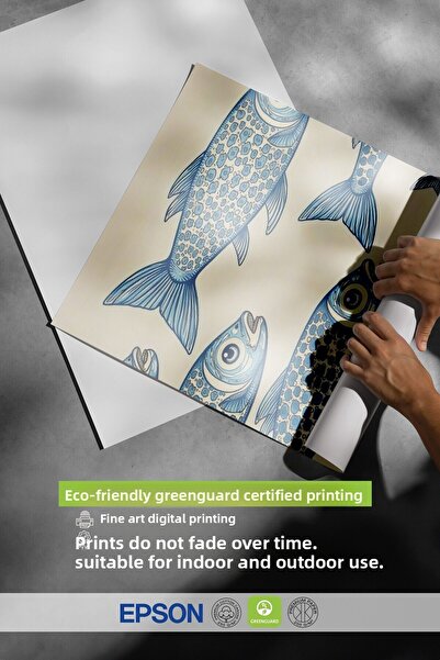 Postifull Black Framed Poster, Fish, Illustration, Blue Color Poster, 2025 Summer Selection, No:109586