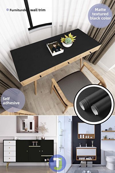 Technojet Self-adhesive Matte Black Kitchen Bathroom Countertop Wall Cabinet and Table Covering 60cmX500cm