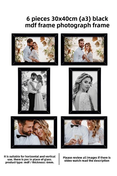 bymat 6 قطع إطار 30x40 - إطار أسود - إطار A3 - إطار صور متعدد MDF