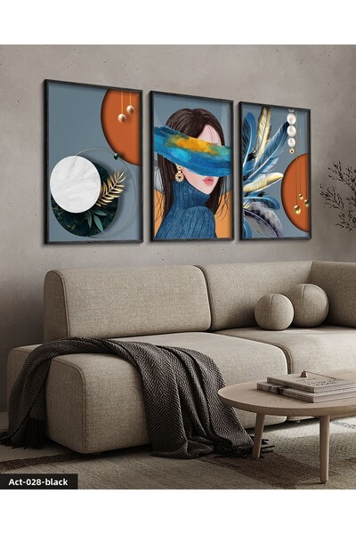 Evinemoda Abstracție, Artistică, Femeie, Pene, 3 Piese Pictură în cadru din l...