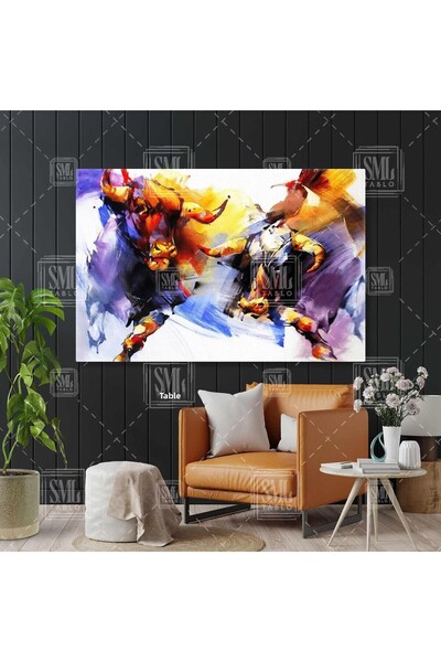 SML TABLO Pictură pe pânză orizontală cu animale, cu perii, bătăi, băiți irit...