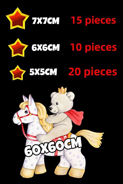 PANDA SOKAĞI Cute White Horsemen Teddy Bear Boy's Room Decorative Sticker - 70x60cm