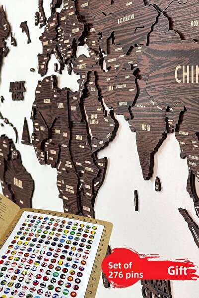 Colorfull Worlds 3d Ξύλινος Παγκόσμιος Χάρτης Διακόσμηση τοίχου - Σχέδιο ταξι...