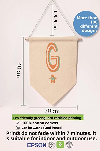 Postifull Children's Room Decor, Wall Ornament, Wooden Baby Room Decor, Canvas Pennant, Orange Cookie Patterned g Har