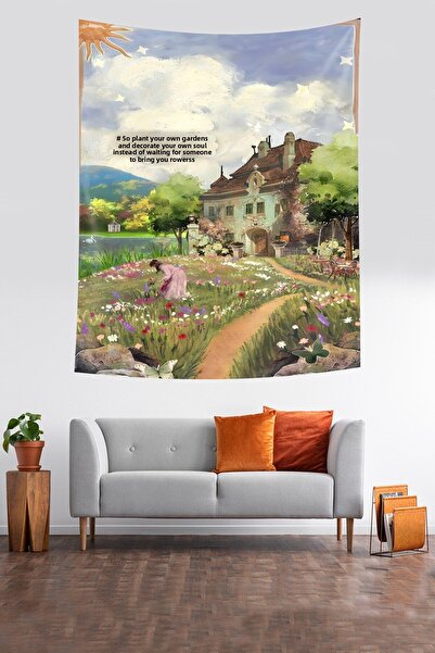 farbala Flori de primăvară în sat Tapiserie de perete din țesătură colorată, rezistentă la pete