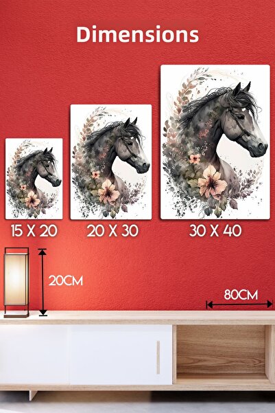 DekorHane Imprimare metalică - Pictură cu cai înfloriți, foaie artistică decorativă lucioasă, montare fără cuie