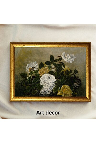 Sanart Pictură vintage cu rame, pictură în ulei, pictură înrămată, decor artistic, pictură cu flori