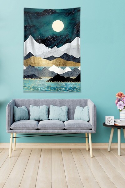 on the clouds Blue-white Moon Eclipse Stain Resistant Velvet Fabric Wall Cover Wall Carpet Tapestry