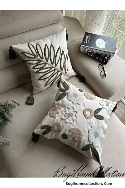 BUGİ HOME COLLECTİON 2 fete de pernă - pernă cu perforare și husă de pernă decorativă cu model de flori