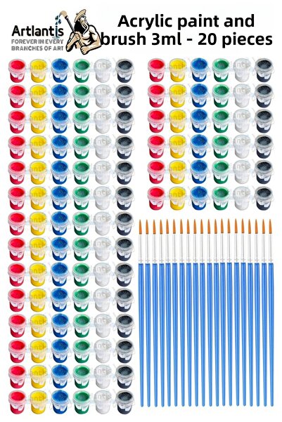 Artlantis Acrylic Paint 3ml 6 Colors with Painting Brush 20 Pack Mini Small A...