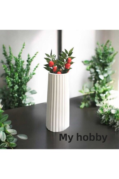 HKM Hobim Bohemian Style Large Size Vase Striped Scandinavian Vase (Excluding Flowers)