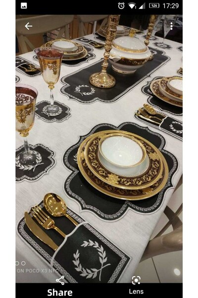 HİFA Set de serviciu și alergător american pentru 8 persoane (25 bucăți) (negru-argintiu)