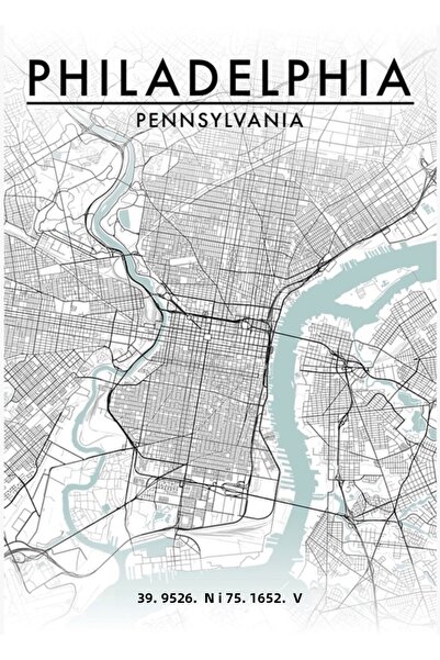 Universal Декоративен дървен плакат-карта на град Филаделфия