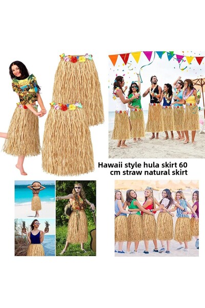 Go İthalat Fusta Hula în stil hawaian – Fusta naturală din paie de 60 cm (4940)