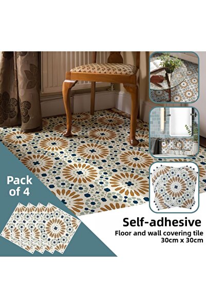 TechnoSmart 4 Pieces 30cm×30cm Self Adhesive LVT Floor Wall Covering Kitchen Bathroom Tile Sticker