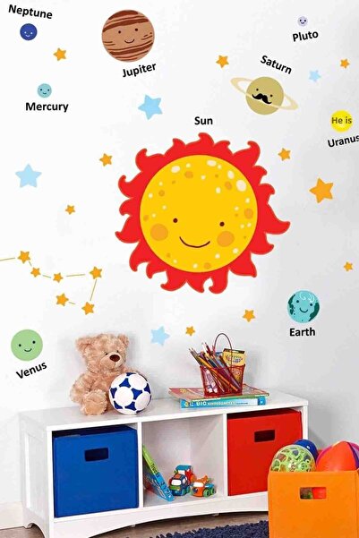 KT Decor Симпатични планети и техните имена Стикери за стена в детската стая