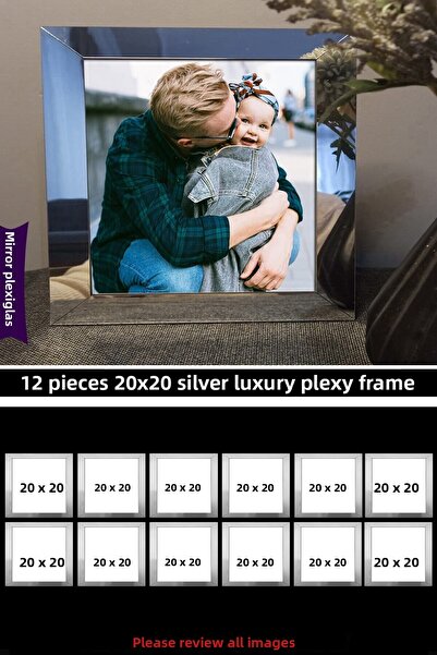 yhfoto 12 Pieces 20X20 Silver Mirror Plexi Frame - Luxury Silver Square Frame