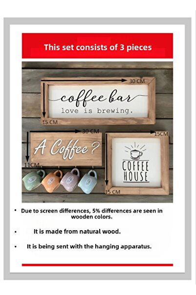 Wooden Factory Coffee Bar Coffee Corner with Cup Hanger Wall Decoration and Kitchen Ornaments, Wooden Board Set