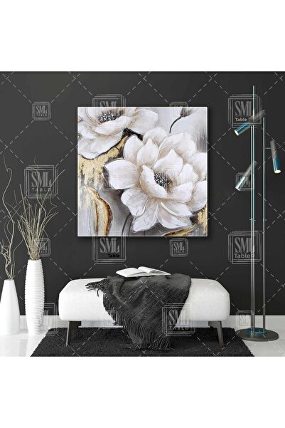 SML TABLO Pictură în ulei cu flori aurii cu frunze albe Efect de natură Pictu...
