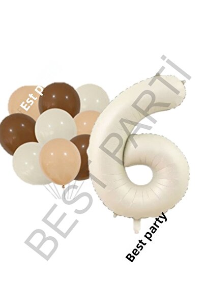 BEST PARTİ DOĞUM GÜNÜ PARTİ SÜSLERİ Beige Number and Latex Balloon Set Age 6