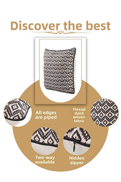 ÖZENEV Special Design 43x43 Woven Throw Pillow Cover with Piping Hidden Zipper Decorative Living Room