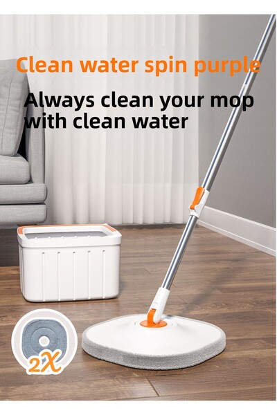 MOPPAK مجموعة تنظيف أوتوماتيكية للممسحة مع فصل المياه النظيفة عن الماء المتسخ، رأس مربع من الألياف الدقيقة، قطعتان من القماش