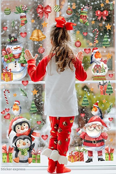 Sticker Ekspres Figurine de iarnă Om de zăpadă și ornamente Anul Nou Anul Nou...