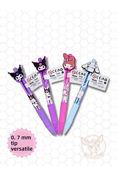 Timon Sanrio 0.7 Tip Versatil Pen Press Pen Tip Pen Kromi, Kuromi, Melodi, Cinnamoroll (4 Pieces)