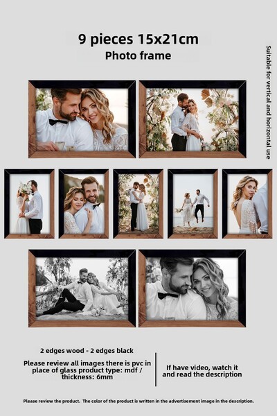 yhfoto 9 قطع 15x21 A5 إطار صور MDF - إطار خشبي وأسود بلونين
