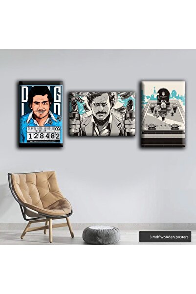 Hayal Poster Pablo Escobar Retro Wooden Poster Painting Set of 3 20X30