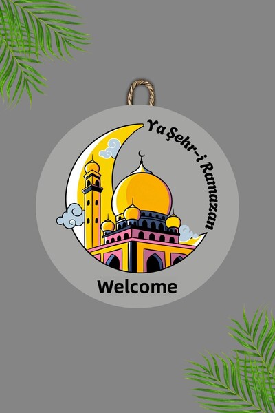 Dormot Home Wooden Digital Printing - Gray Welcome Ya City Ramadan9 Door Orna...