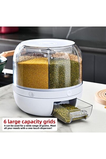 BYKOPUZ منظم الأطعمة الجافة والبقوليات 360 °   فاصل هوائي قابل للدوران مكون من 6 أقسام (5275)