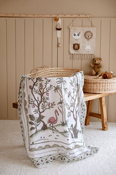 Atelier Babbi 100% Cotton Muslin Baby Blanket and 3-Piece Diaper Set - Spring