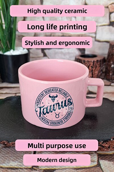 giftkonsept Taurus Traits Printed Taurus Square Cup with Handle Pink Mug Cup