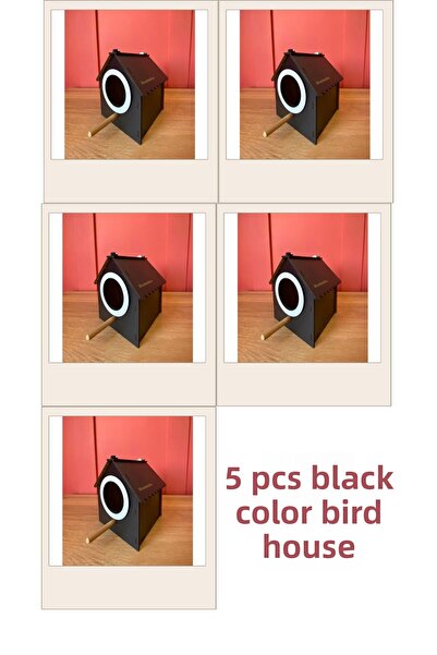 WoodenZoo Wooden Decorative Bird House Nest, Nest, Balcony, Garden Accessory Set of 5 (Black)