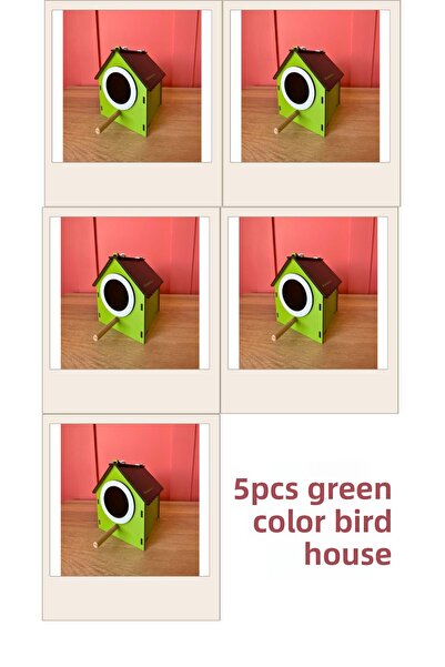 WoodenZoo Wooden Decorative Bird House Nest, Nest, Balcony, Garden Accessory Set of 5 (Green)