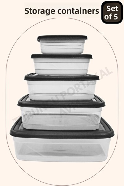 Turuncu Portakal Storage Container with Lid (Set of 5) Kitchen Organizer Rect...