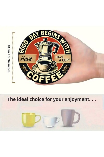 kutuTR ☕   Set of 6 Coffee Themed Mdf Coasters with Retro Humorous Texts – 10 cm Brd-031